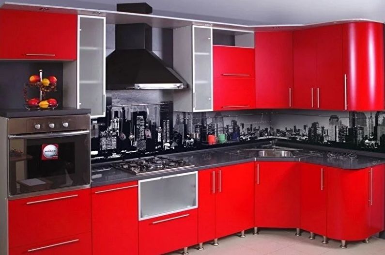 Cocina roja y negra en estilo moderno - Diseño de interiores