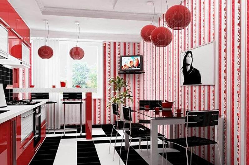 Diseño de cocina rojo y negro - Decoración de pared