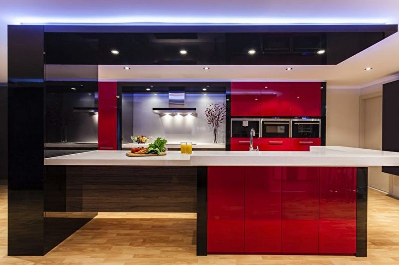 Diseño de una cocina rojo-negra - Muebles