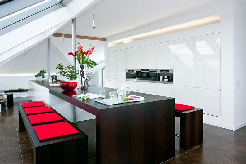 Design de uma cozinha vermelho-preta - Decoração e iluminação