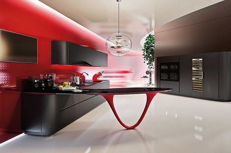 Cocina roja y negra - Foto de diseño de interiores