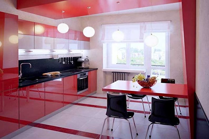 Cocina roja y negra - Foto de diseño de interiores