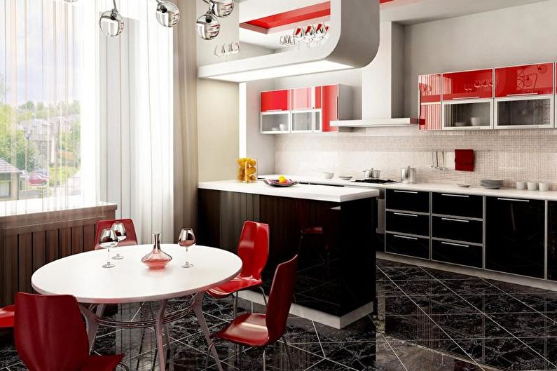 Cocina roja y negra - Foto de diseño de interiores