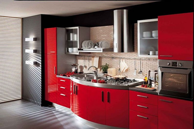 Cocina roja y negra - Foto de diseño de interiores