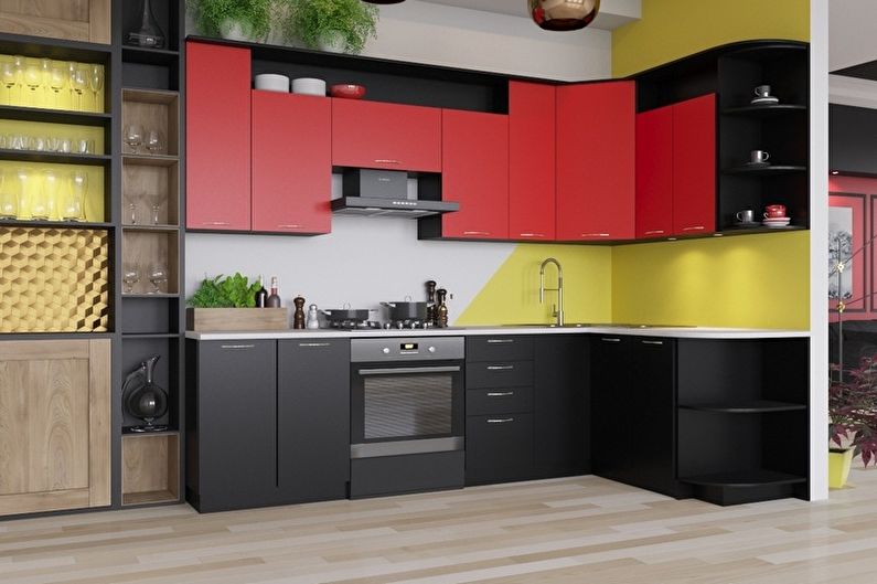 Cocina roja y negra - Foto de diseño de interiores