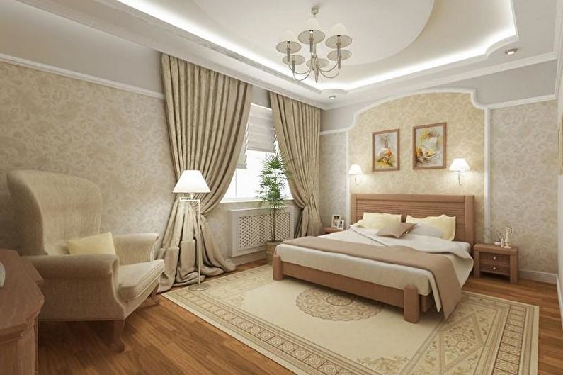 Beige Bedroom Design - Dekorasyon at Pag-iilaw