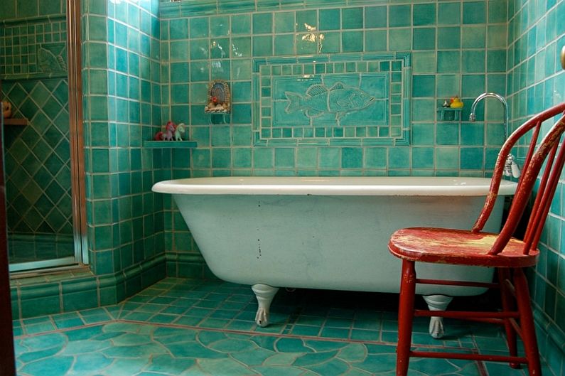 Baño Turquesa Retro - Diseño de Interiores