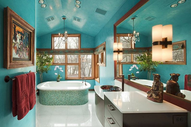 Salle de bain turquoise de style oriental - Design d'intérieur