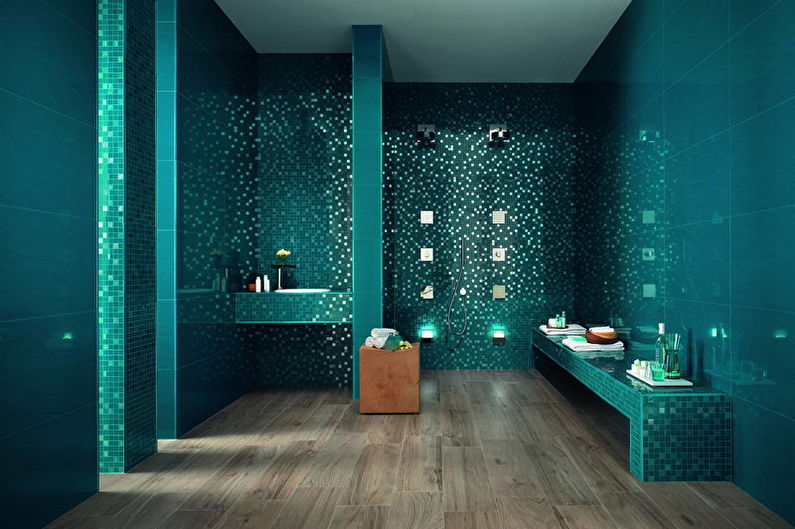 Conception de salle de bain turquoise - Fini à plancher