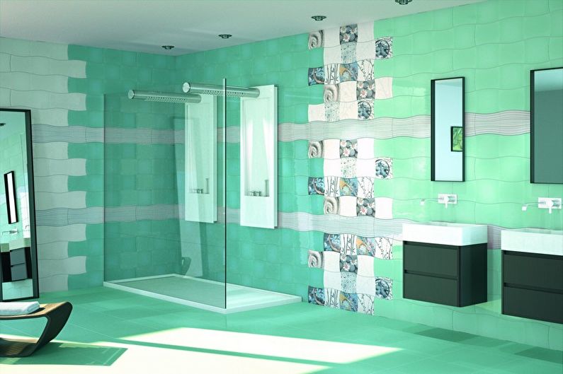 Disenyo ng Banyo ng Turquoise - Tapos na ang Ceiling