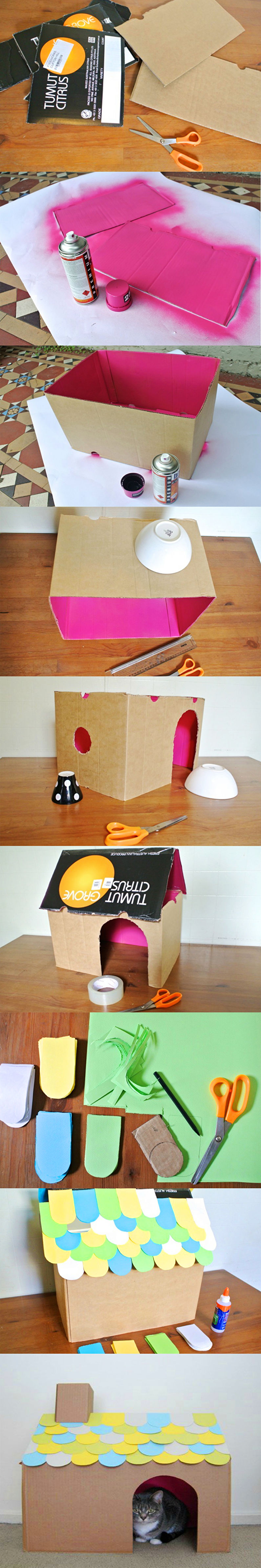 DIY Cat House - บ้านกระดาษแข็งที่เรียบง่าย