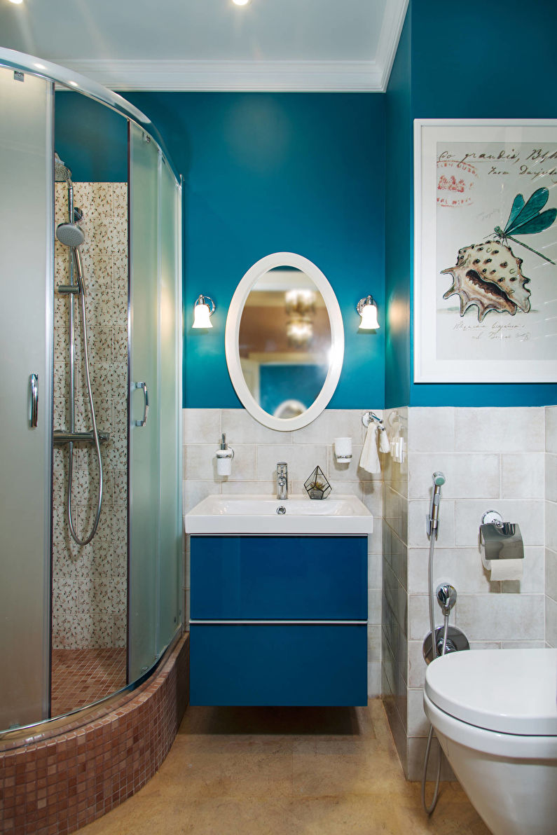 Interior design of a bathroom of 4 sq.m. with shower - photo