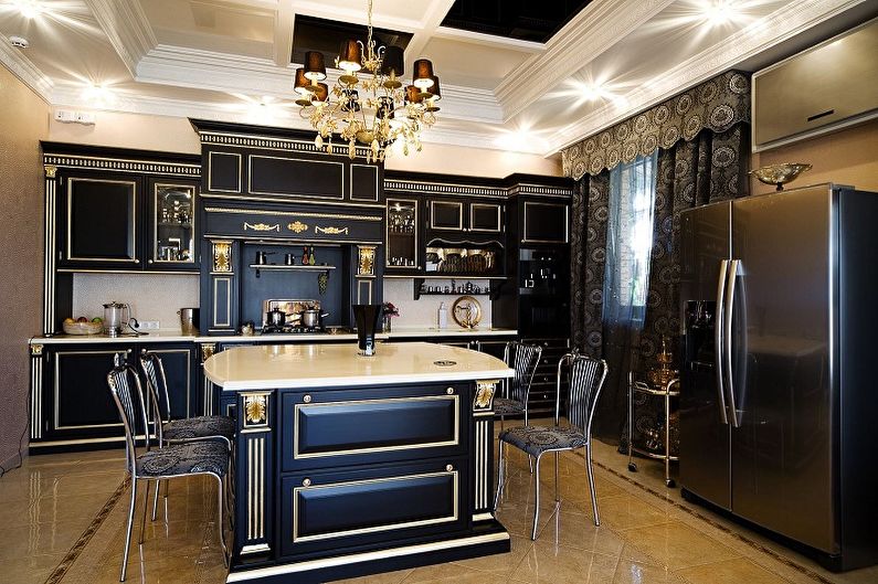 Cuisine noire dans un style classique - Design d'intérieur