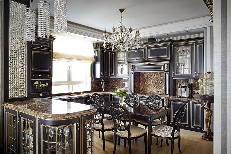 Cuisine noire dans un style classique - Design d'intérieur