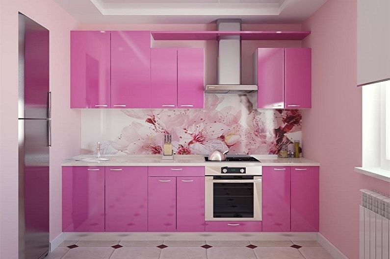 Pequena cozinha rosa - design de interiores