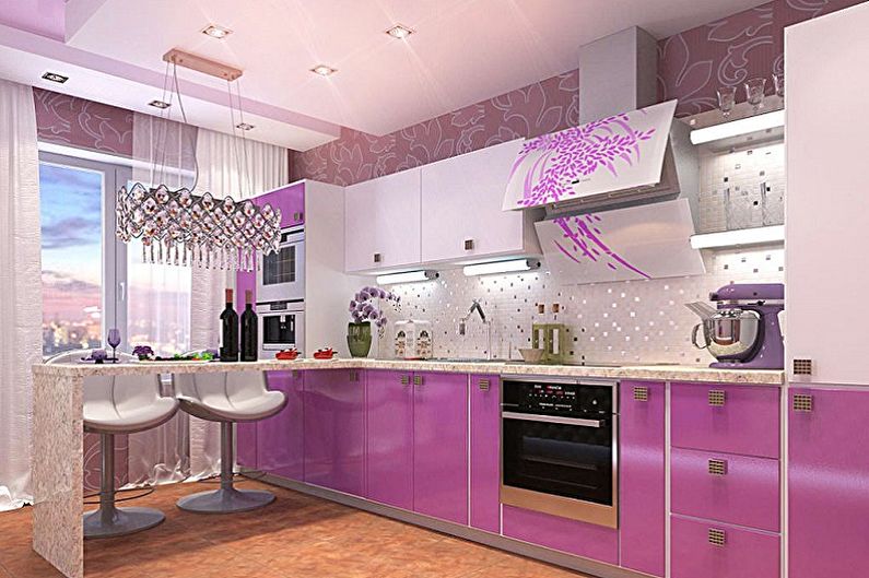 Pink kitchen - interior design photo