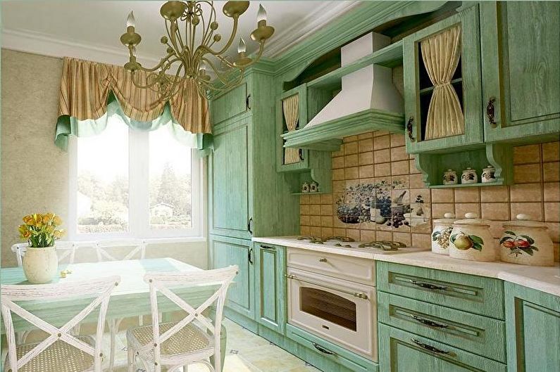 Green Country Style Kitchen - Interior Design