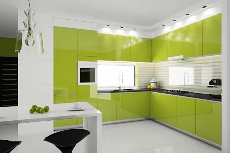 Design cucina verde - Finitura a soffitto