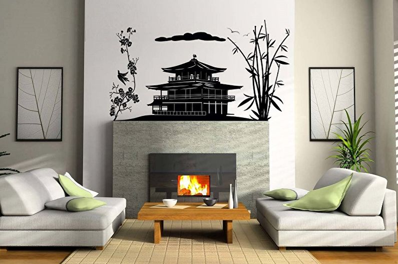 Wallpaper stickers in the living room interior - photo