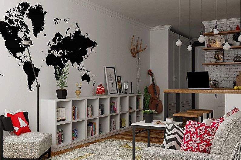 Wallpaper stickers in the living room interior - photo