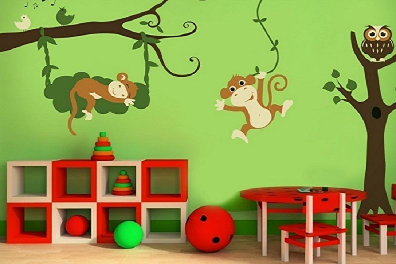 Wallpaper stickers in the interior of a children's room - photo