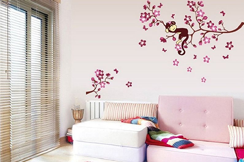 Wallpaper stickers in the interior of a children's room - photo