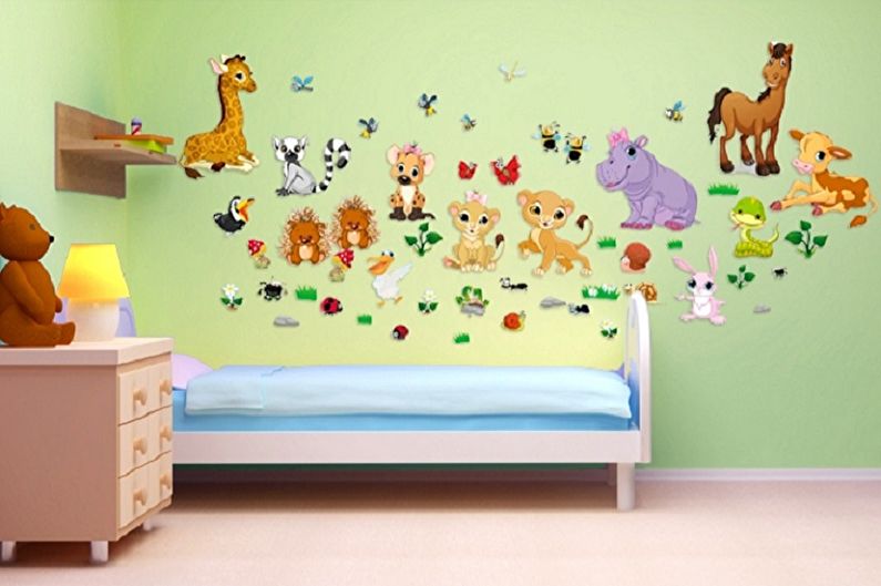 Wallpaper stickers in the interior of a children's room - photo