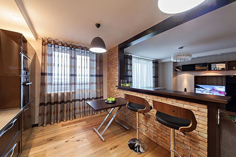 Bar counter in a studio apartment