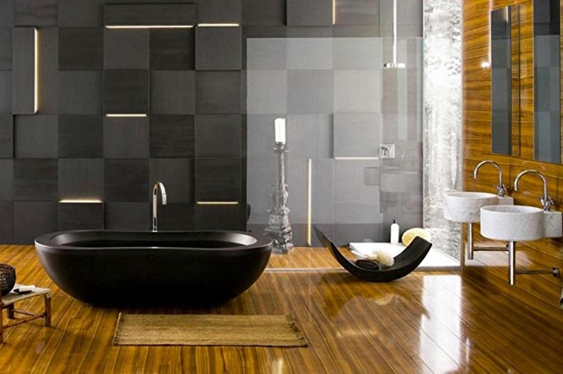 Conception de salle de bain noire - Fini de plancher