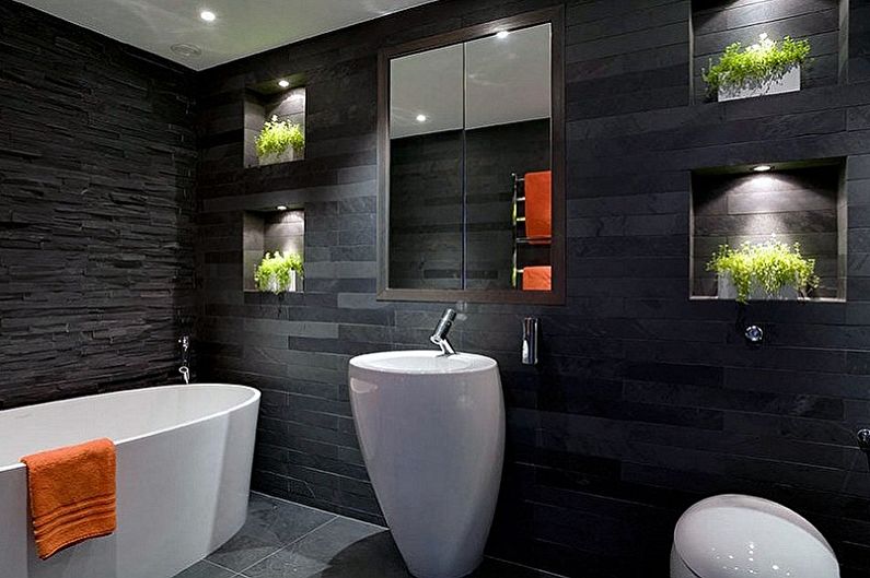 Diseño de baño negro: decoración e iluminación