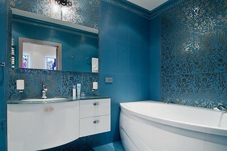 Banheiro azul em estilo Art Deco - Design de Interiores