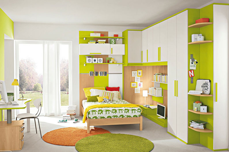 Groene kleur binnen een kinderkamer - foto