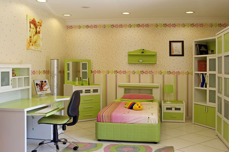 Groene kleur binnen een kinderkamer - foto