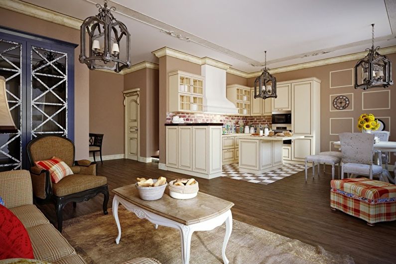 Cozinha, sala de estar no estilo da Provence - Design de Interiores