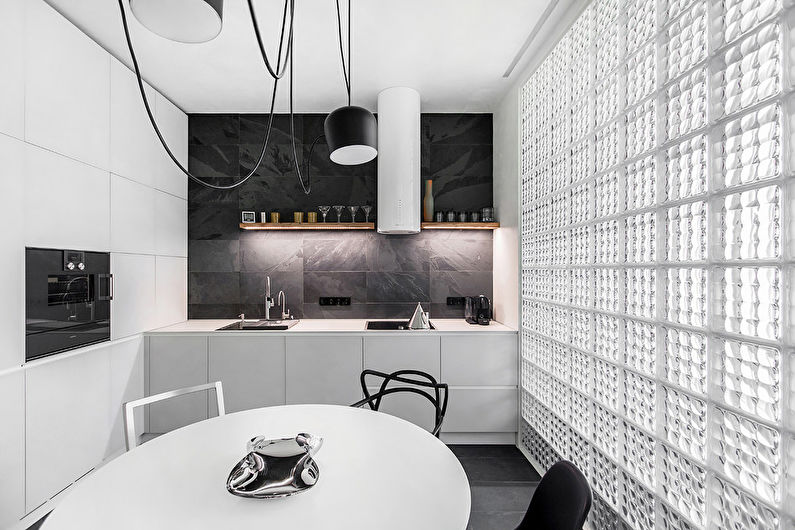 Diseño de interiores de cocina en blanco y negro - foto