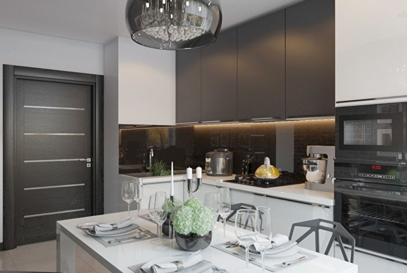 Design de interiores de cozinha preto e branco - foto