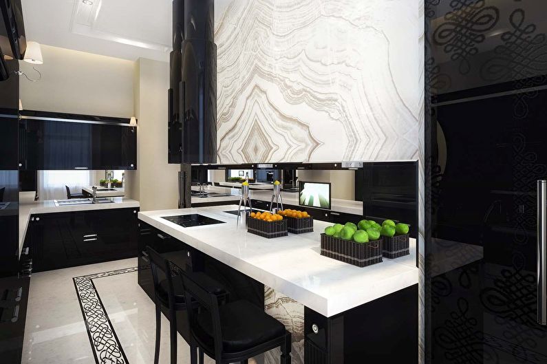 Diseño de interiores de cocina en blanco y negro - foto