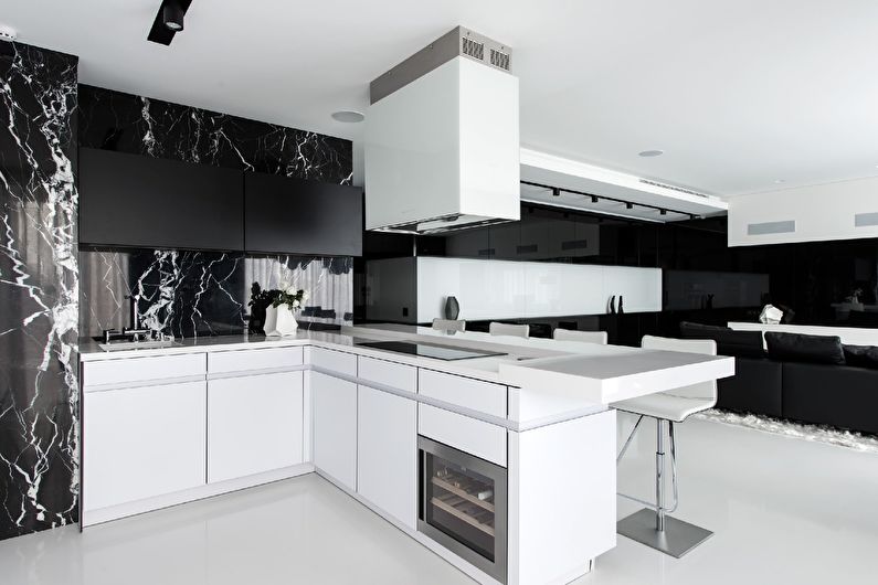 Diseño de interiores de cocina en blanco y negro - foto