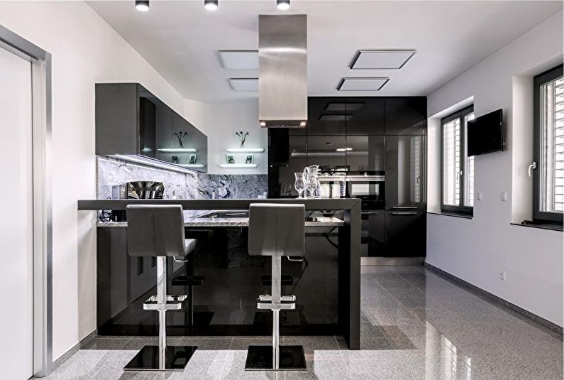 Design de interiores de cozinha preto e branco - foto