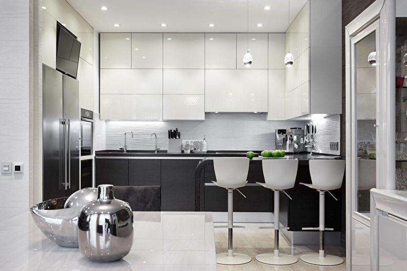 Diseño de interiores de cocina en blanco y negro - foto