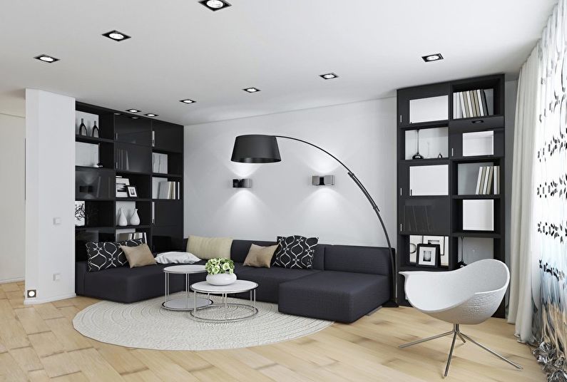 Design d'intérieur d'un salon en noir et blanc - photo