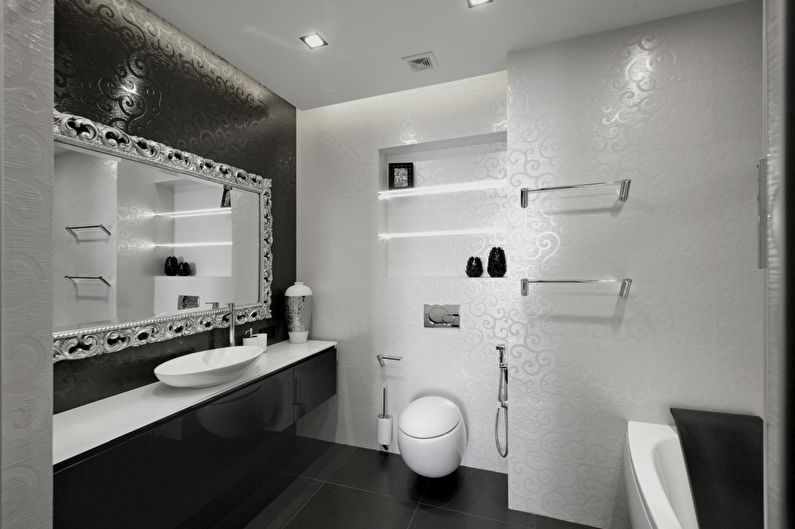 Design d'intérieur d'une salle de bain en noir et blanc - photo