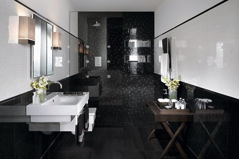 Design d'intérieur d'une salle de bain en noir et blanc - photo