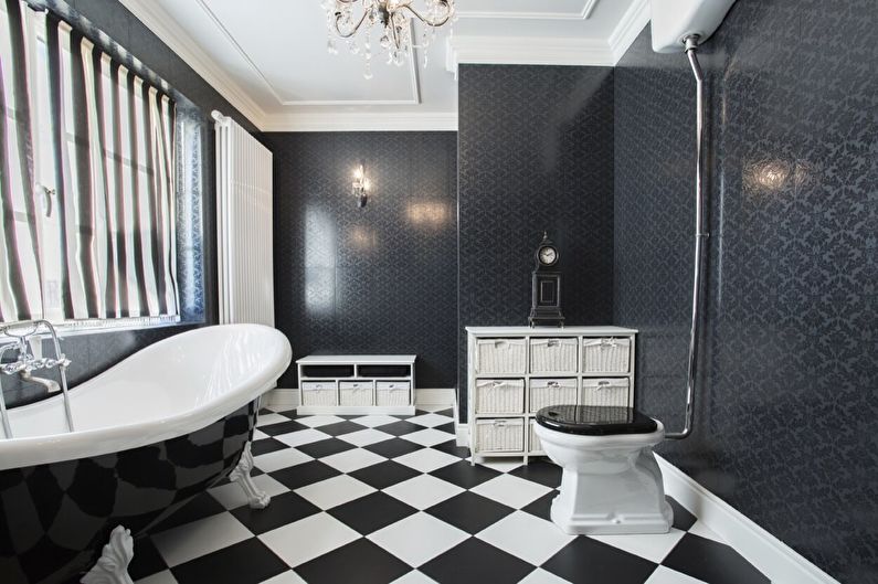 Diseño interior de un baño en blanco y negro - foto