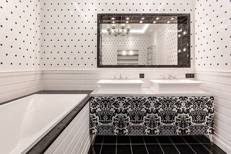 Design d'intérieur d'une salle de bain en noir et blanc - photo