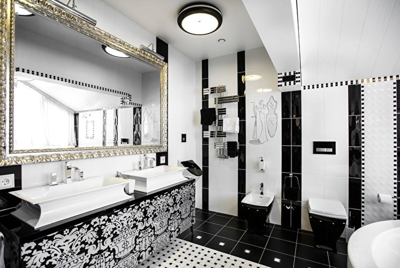 Design d'intérieur d'une salle de bain en noir et blanc - photo