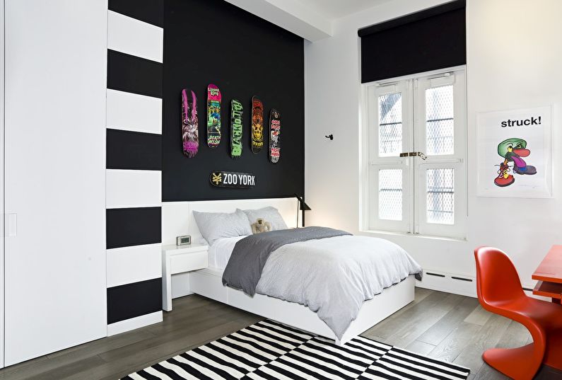 Aménagement intérieur d'une chambre d'enfant en noir et blanc - photo