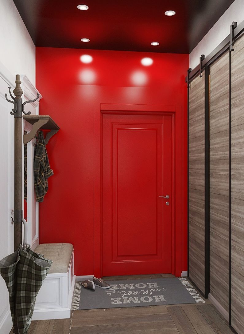 Red hallway in Khrushchev - ออกแบบตกแต่งภายใน