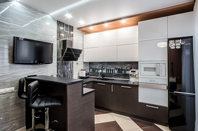 Plasterboard ceiling design in the kitchen - photo