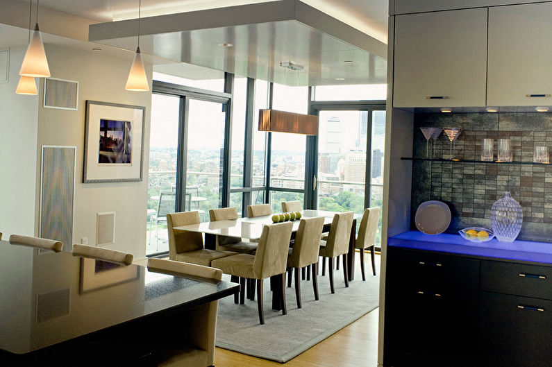 Plasterboard ceiling design in the kitchen - photo